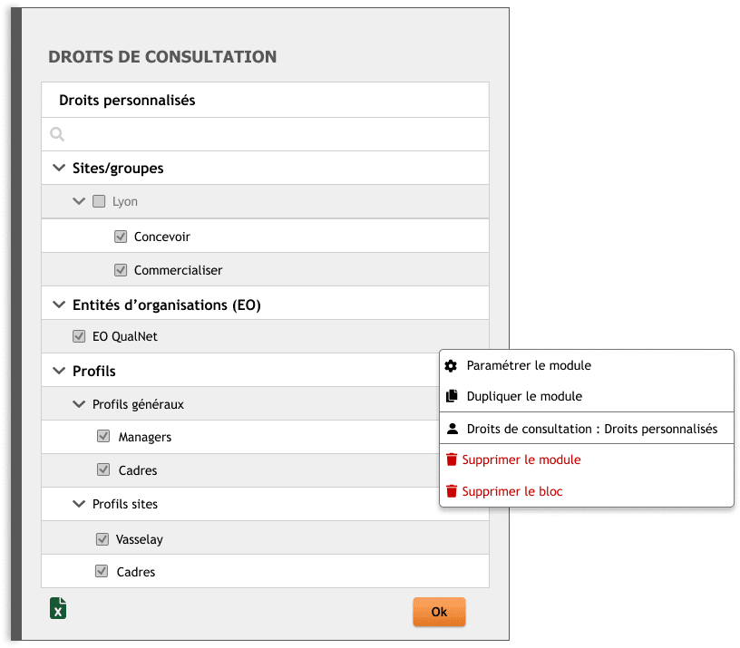 Gestion des droits sur le portail d'accueil QualNet